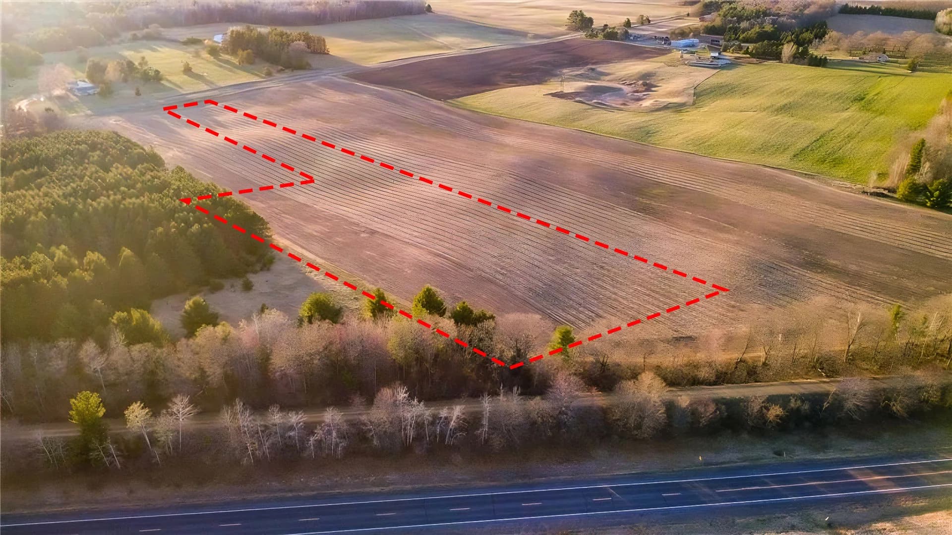 5 acres of vacant land for sale in Frederic, Wisconsin - aerial view of land parcel