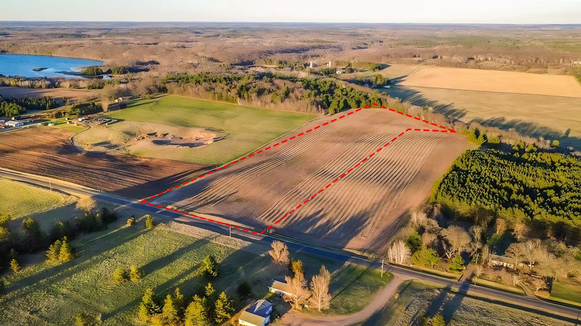 17 acres of vacant land for sale in Frederic, Wisconsin - aerial view of land parcel