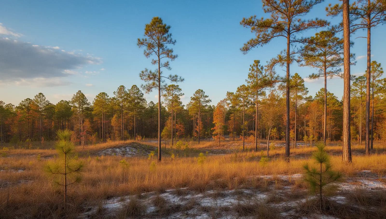 Longleaf pine savanna with wiregrass on rolling sandy ground in the South Carolina Sandhills